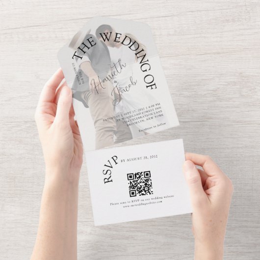 Moderne Klassik - Foto QR-Code Hochzeit All In One Einladung (Abreißen)
