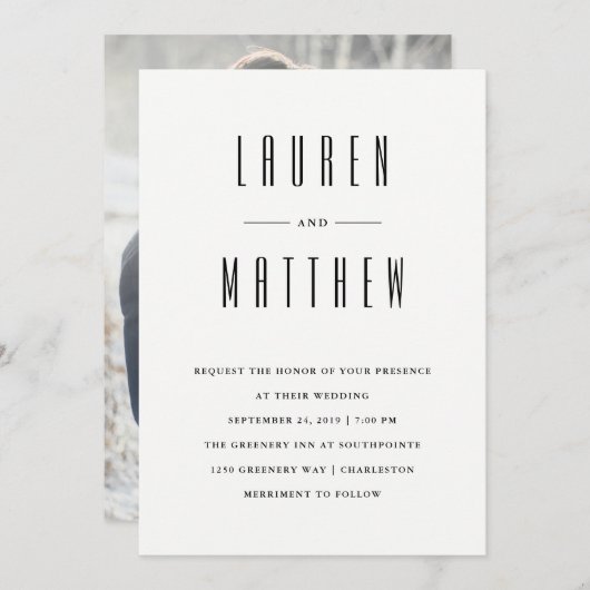 Moderne Klassik | Schwarz-Weiß-Foto-Hochzeit Einladung (Vorne/Hinten)