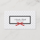 Moderne Klassik Schwarz-weiß Polka Dot Red Ribbon Visitenkarte (Vorderseite)