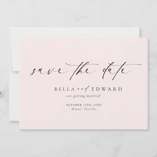 Moderne, klassisch rosa Hochzeit rettet das Datum Save The Date (Vorderseite)