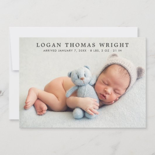 Moderne klassische Baby Boy Foto Collage Geburt Ankündigung (Vorderseite)