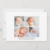 Moderne klassische Baby Boy Foto Collage Geburt Ankündigung (Rückseite)