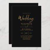 Moderne klassische Black Gold-Hochzeitsfeiern Einladung (Vorne/Hinten)