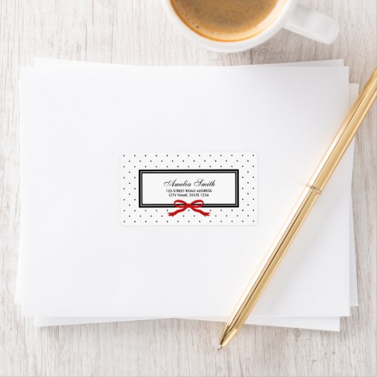 Moderne klassische Black Polka Dot Red Ribbon-Adre Adressaufkleber (Insitu)