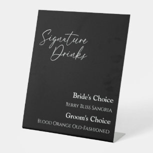 Moderne klassische Black Wedding Signature Drinks Sockelschild