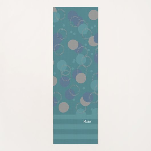 Moderne klassische blaue Kreise Muster Vorname Yogamatte (Vorderseite)