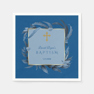 Moderne klassische Blue-Gold-Cross-Taufe Serviette