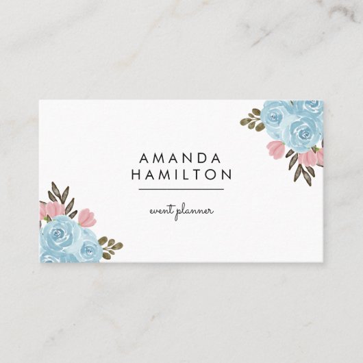 Moderne, klassische Blume und Blätter des BLAU-Was Visitenkarte (Vorderseite)