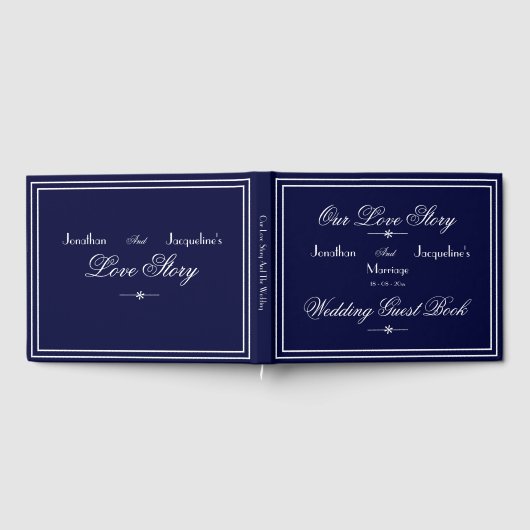Moderne klassische Chic Script Navy Blue Wedding Gästebuch (Voll)