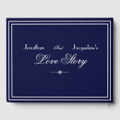 Moderne klassische Chic Script Navy Blue Wedding Gästebuch (Rückseite)