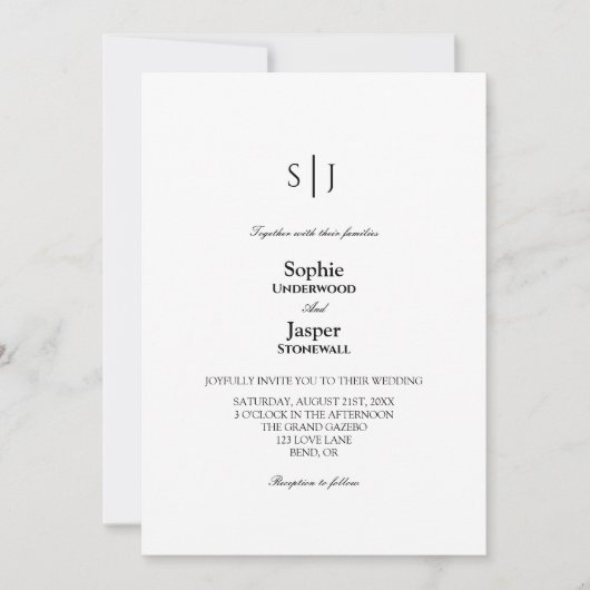 Moderne klassische einfache Monogramm-Hochzeit Einladung (Vorderseite)