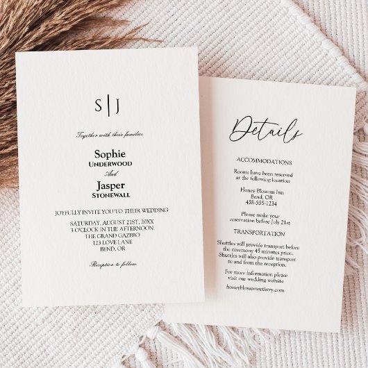 Moderne, klassische, einfache Monogramm in einer H Einladung