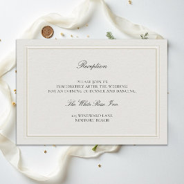 Moderne klassische elegante Ecru-Hochzeitsempfang Begleitkarte