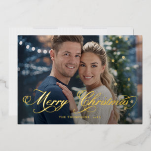 Moderne klassische elegante Schriftzug-Foto-Weihna Folien Feiertagskarte