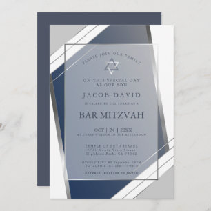 Moderne klassische Geometrie Blue Silver Bar Mitzv Einladung