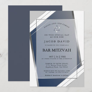 Moderne klassische geometrische blaue Silber Bar M Einladung