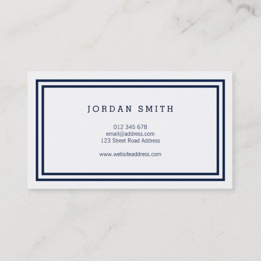 Moderne klassische Grenzen Navy Blue und White Visitenkarte (Rückseite)
