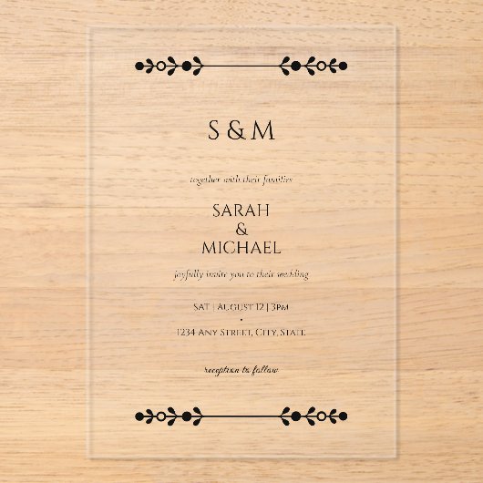 Moderne klassische Hochzeit Acryleinladungen (Vorderseite)