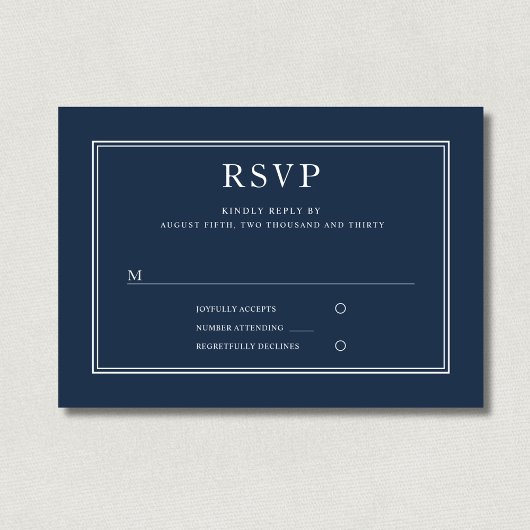 Moderne klassische Hochzeit der Marine RSVP Karte