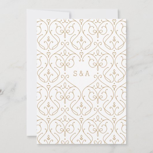 Moderne klassische Hochzeit in Gold Einladung (Rückseite)