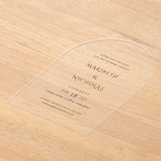 Moderne klassische Hochzeit rettet das Datum Acryleinladungen (Ablage )