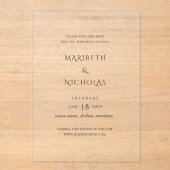 Moderne klassische Hochzeit rettet das Datum Acryleinladungen (Vorderseite)