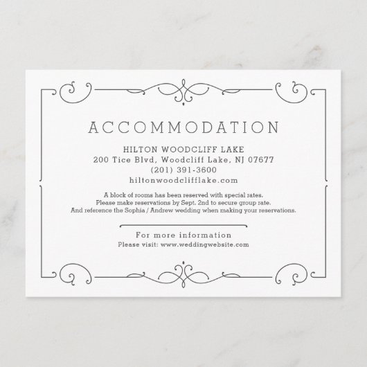 Moderne klassische Hochzeitsunterkunft im elegante Begleitkarte (Vorderseite)