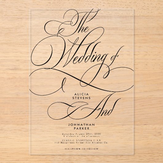 Moderne klassische kalligraphische Skripte klare H Acryleinladungen (Vorderseite)