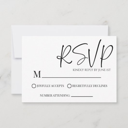 Moderne klassische Minimal einfache Hochzeitskarte RSVP Karte (Vorderseite)