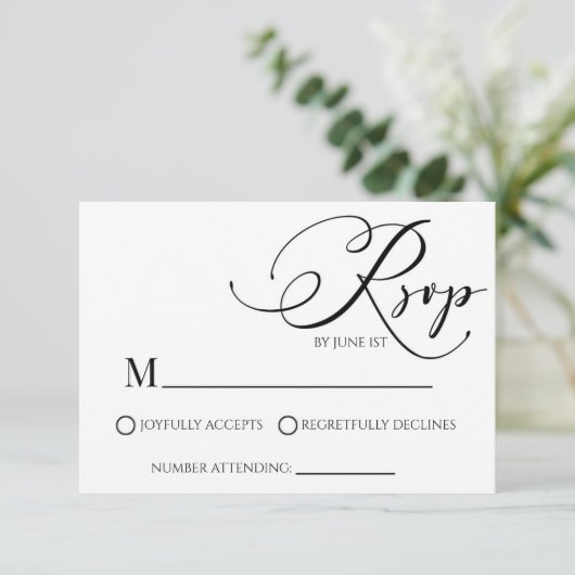 Moderne klassische Minimal einfache Hochzeitskarte RSVP Karte (Stehend Vorderseite)
