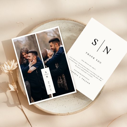 Moderne klassische Monogramm-Foto-Hochzeit Dankeskarte