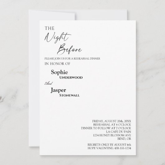 Moderne klassische Nacht vor Probe Abendessen Einladung (Vorderseite)