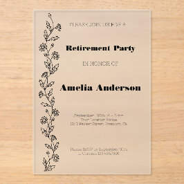 Moderne klassische Pensionsalter schwarz Acryleinladungen