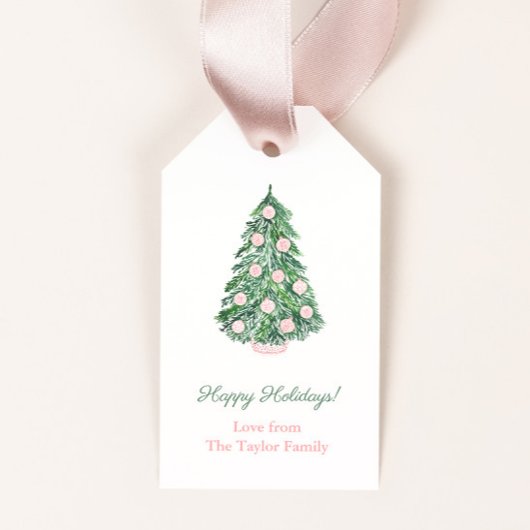 Moderne klassische Rosa Grün frohe Weihnachtsfeier Geschenkanhänger