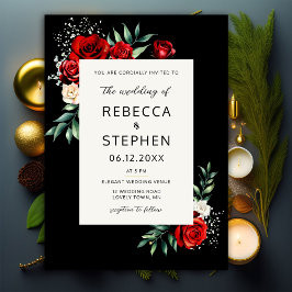Moderne klassische Rote Rose Baby-Breath-Blumenzeh Einladung