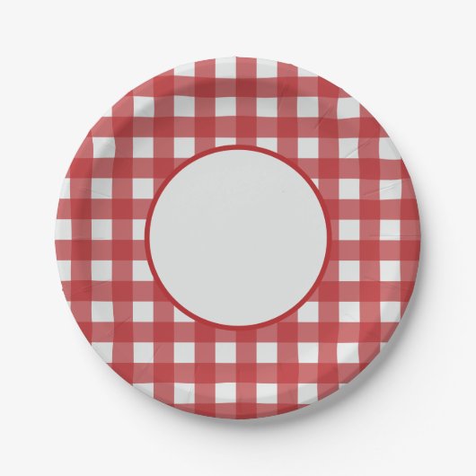 Moderne klassische rote und hellgraue Gingham-Must Pappteller (Vorderseite)