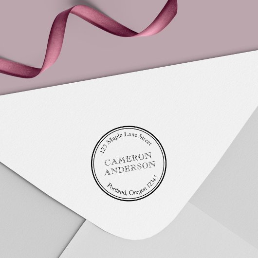 Moderne klassische Rundgrenzname Rücksendeadresse Permastempel