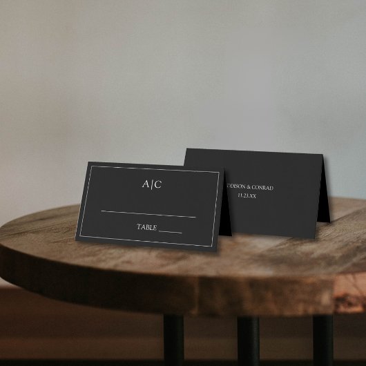 Moderne klassische Schwarz-Monogramm-Hochzeit Platzkarte
