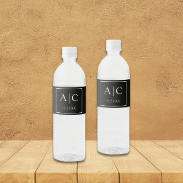 Moderne klassische Schwarz-Monogramm-Hochzeit Wasserflaschenetikett
