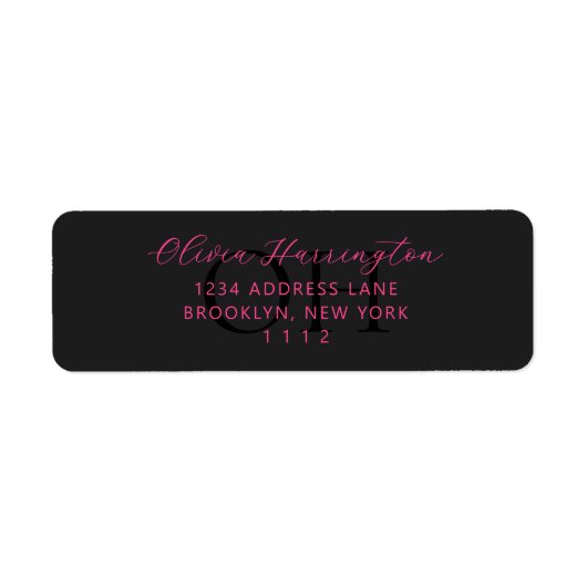 Moderne klassische Schwarz-Pink-Script-Adresse (Vorne)