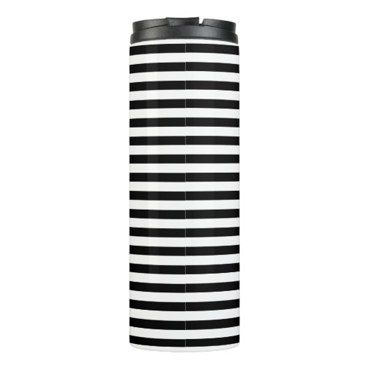 Moderne klassische Schwarz-Weiß-Streifen Thermosbecher (Rückseite)