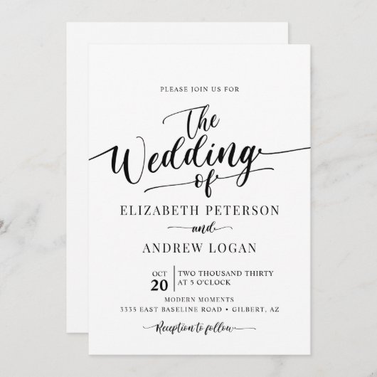 Moderne klassische Script-Hochzeit Einladung (Vorne/Hinten)