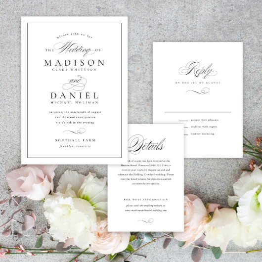 Moderne klassische Script-Hochzeit RSVP Karte