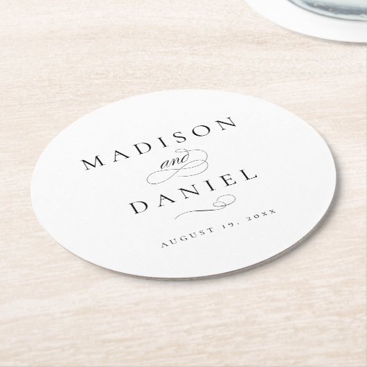 Moderne klassische Script-Hochzeit Runder Pappuntersetzer (Angewinkelt)