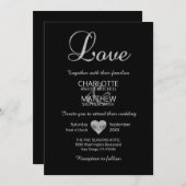Moderne klassische Silberklee Schwarze LIEBE Hochz Einladung (Vorne/Hinten)