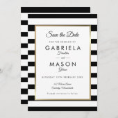 Moderne klassische Streifenhochzeit rettet das Dat Einladung (Vorne/Hinten)
