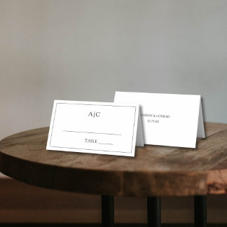 Moderne klassische White Monogram Wedding Platzkarte