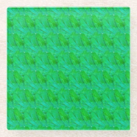 Moderne Kleeblatt-Grüne abstrakte botanische Muste Glasuntersetzer (Vorderseite)