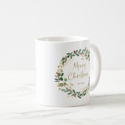 Moderne Kleider und Gold-Script | Frohe Weihnachte Kaffeetasse (VorderseiteRechts)
