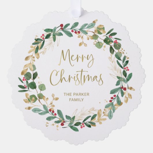 Moderne Kleider und Gold-Script | Frohe Weihnachte Ornament Karte (Vorderseite)